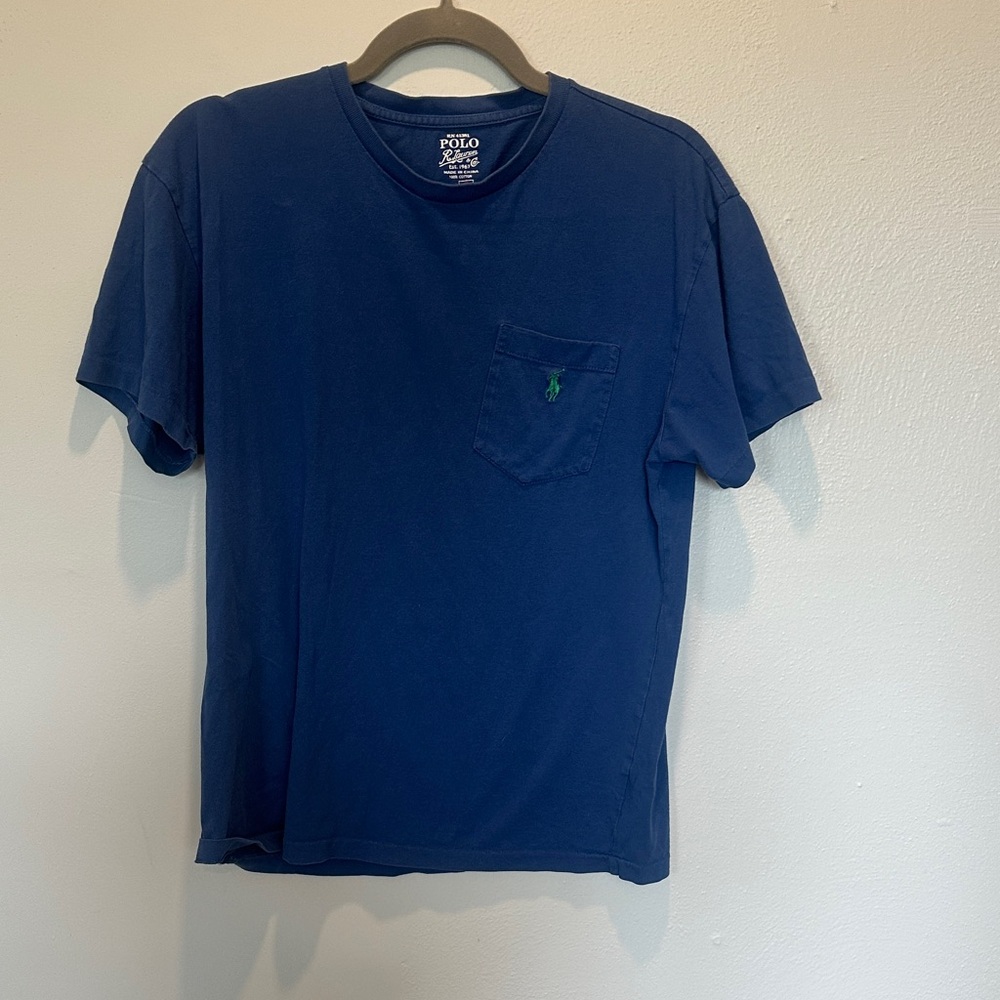 Polo by Ralph Lauren Navy Pocket Tee with Green Pony Embroidery